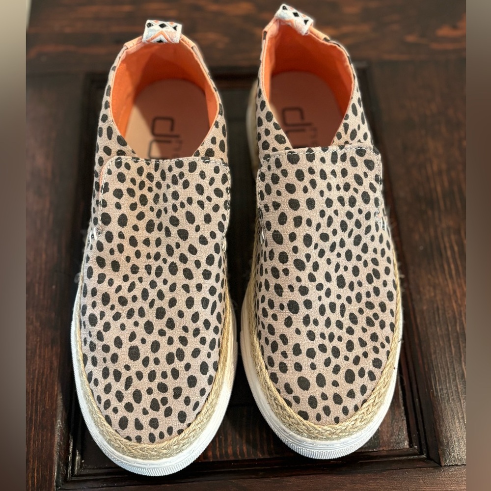 Women’s Hey Dude Peyton cheetah and pink slip on platforms